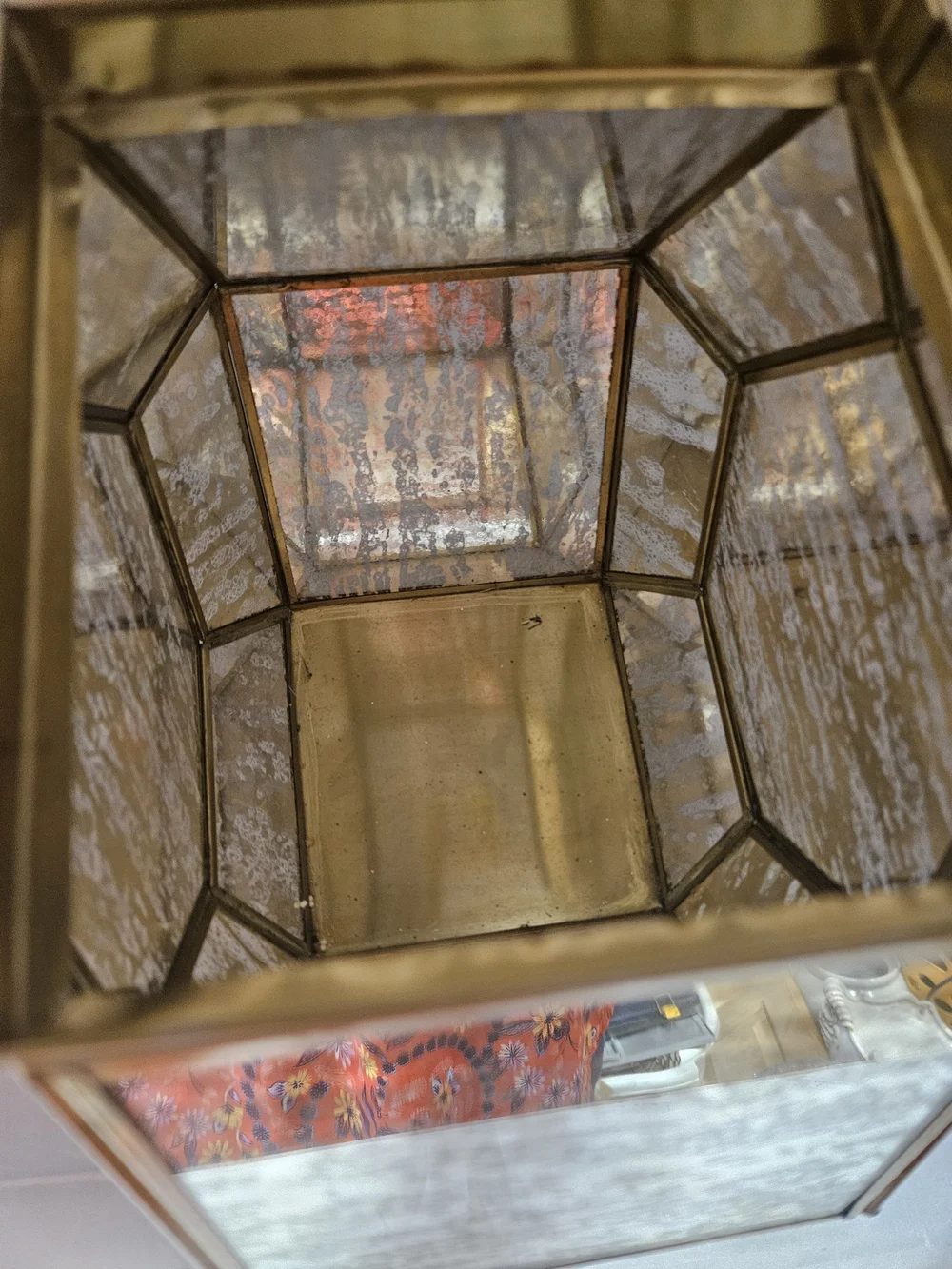 Pier 1 Gold Hexagonal Antiqued Glass Mirrored Bowl/Terrarium